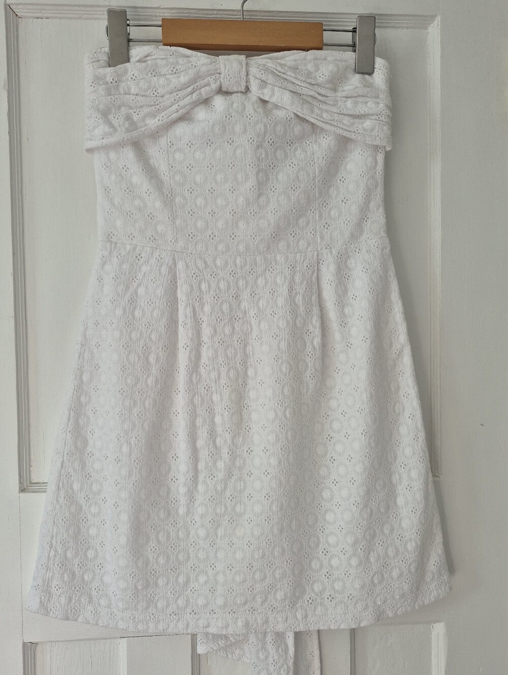 Vintage FARM Rio White Laise Eyelet Strapless Lined Mini Dress Sz S